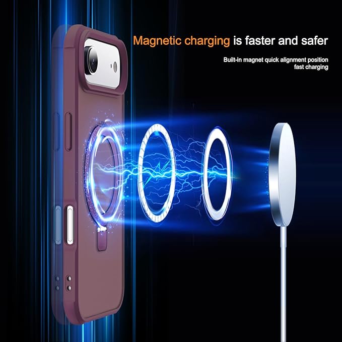 Compatible with iPhone 17 Air Case with Invisible Magnetic O-Ring Stand Military-Grade Translucent Phone Case for iPhone 17 Air 6.5" [Compatible with Mag-Safe][Great Grip Feeling], Wine Red