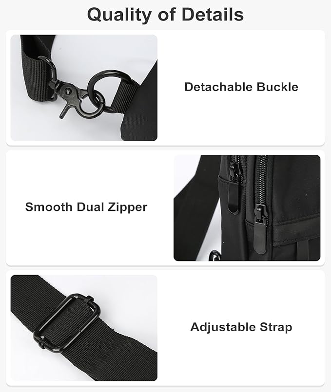 Sling Bag for men Small Crossbody Bags 5L Crossbody Sling Backpack Waterproof for Travel Hiking Commute (Black)