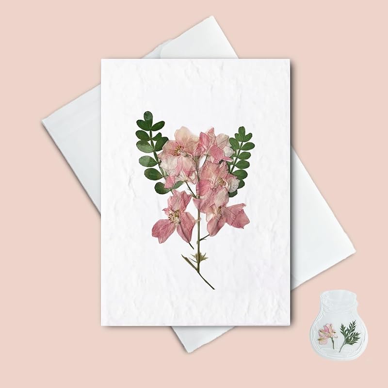 Handmade Real Flower Greeting Card with Transparent Envelopes, 4 * 6 inches, Minimalist Design, Perfect for Business, Weddings, Baby Showers,Birthday, Graduations & Thank you & Holiday & Gift