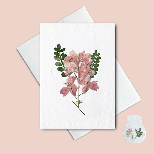 Handmade Real Flower Greeting Card with Transparent Envelopes, 4 * 6 inches, Minimalist Design, Perfect for Business, Weddings, Baby Showers,Birthday, Graduations & Thank you & Holiday & Gift