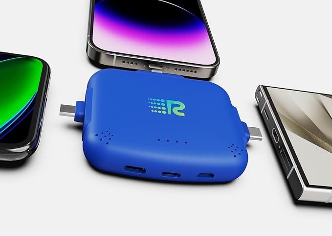 Universe 3 in 1 Portable Charger – 3300mah, 2.4A High-Speed Fast Charging Compatible with iPhone and Android Lightning, Type C, Micro-USB Charges 3 Devices at a Time Pre-Charged RC33 Blue