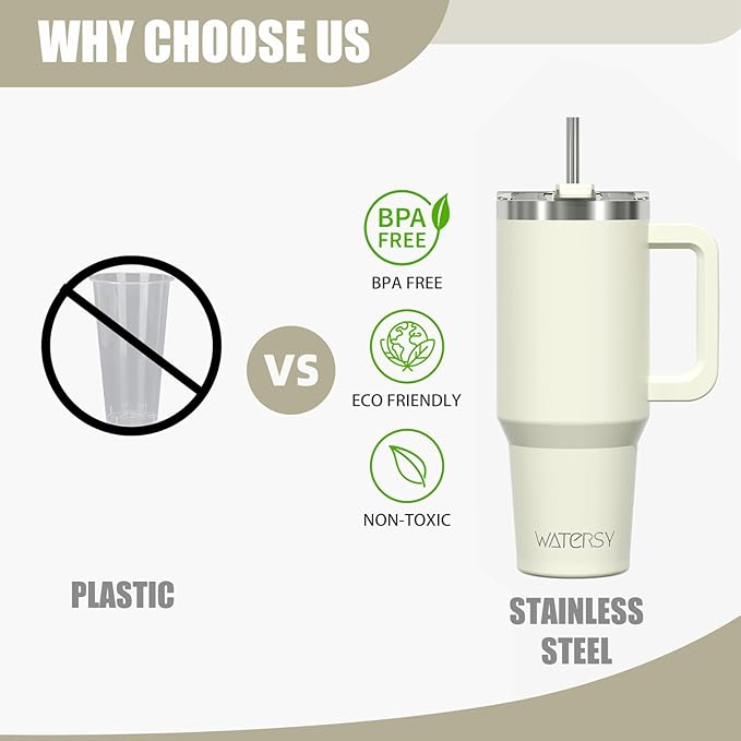 20 oz Tumbler with Handle,Tumbler with Lid and Straw,Double Wall Insulated Cup Stainless Steel Travel Mug(Cold for 34 Hours),Water Bottle for Iced Tea,Coffee,Cold Beverages(Cream White)