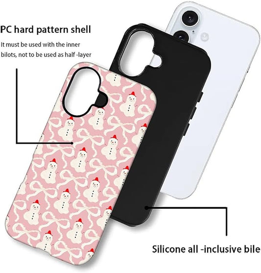DAIZAG Case Compatible with for iPhone 16,Christmas Snowman Pink Bow Phone Case for iPhone 16 for Girl Women Boy Men