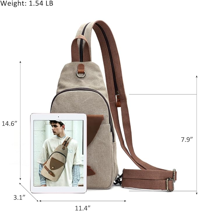 KL928 Canvas Sling Bag Crossbody Backpack Shoulder Casual Rucksack for Men Women,Khaki