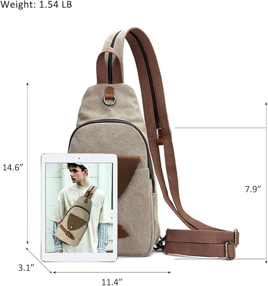 KL928 Canvas Sling Bag Crossbody Backpack Shoulder Casual Rucksack for Men Women,Khaki