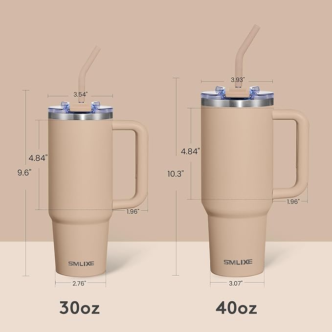 30 oz Tumbler with Handle, Tumbler with Lid and Straw, Double Wall Vacuum Insulated Travel Mug Stainless Steel Tumbler for Hot and Cold, Cupholder Friendly (Mocha)
