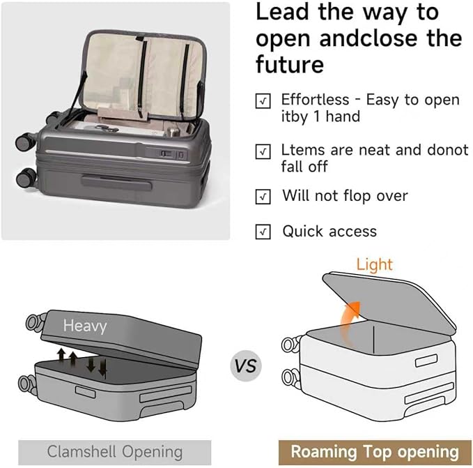 ROAMING Expandable 24-Inch Checked Luggage with Mute Brake Wheels Airline Approved Hard Shell Suitcases with Front Pocket Top Opening Luggage with TSA Lock for Short Business Travel, Palm Grey