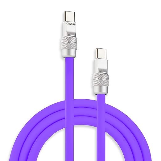 chubbycable Chubby 2.0 Fast Charging Cable Durable Soft Silicone USB C Cable 240W Extra Thick Charger Cord Compatible with iPhone 16/15 Series iPad, Violet, Type-C to Type-C, 4.9FT