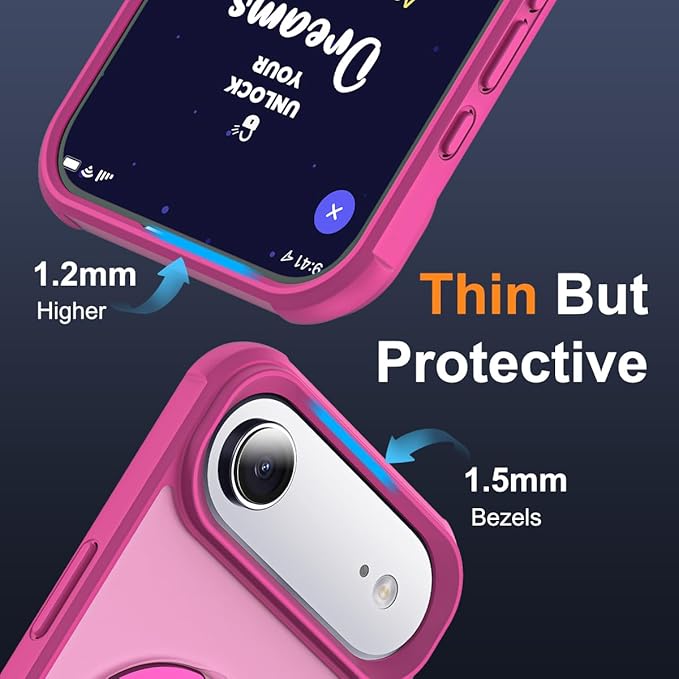 Compatible with iPhone 17 Air Case with Invisible Magnetic O-Ring Stand Military-Grade Translucent Phone Case for iPhone 17 Air 6.5" [Compatible with Mag-Safe][Great Grip Feeling], Rose