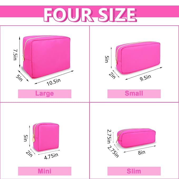 Large Makeup Bag Pouch,Nylon Women Travel Toiletry Storage Bag Preppy Cosmetic Bag for Girls,Big Makeup Organizer Bag Cute Zipper Pouch Skincare Bag for Sport Work Gift(Large-Bubblegum)