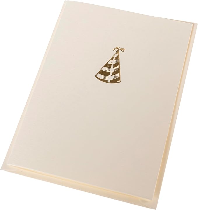 Graphique Party Hat Birthday Cards, Pack of 10 Cards with Envelopes, Bday Greetings, Blank Inside, Gold Foil Embossing, La Petite Press Collection Boxed Set, 3.25" x 4.75"