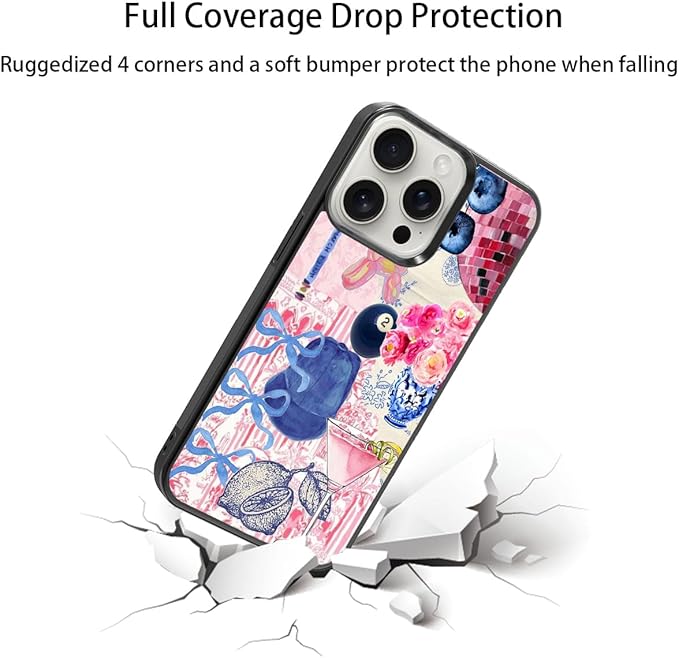 Aesthetic Collage Shockproof Protective Trendy Preppy Phone Case for iPhone 15 Pro Cute Flower Bow Cover