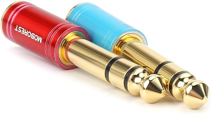 MOBOREST 6.35mm (1/4 inch) Male -3.5mm (1/8 in) Jack Stereo Female Adapter Conversion Plug, Adaptor Cable Copper (6.35M-3.5F, RED+Blue)