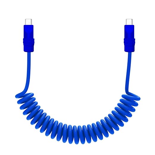 chubbycable Curly Chubby Retractable Fast Charging Cable 120W Coiled Charger Cord for Car Durable USB C Cable Compatible with iPhone 16/15 Series, Dark Blue+Dark Blue, Type-C to Type-C, 1.3FT-2.3FT
