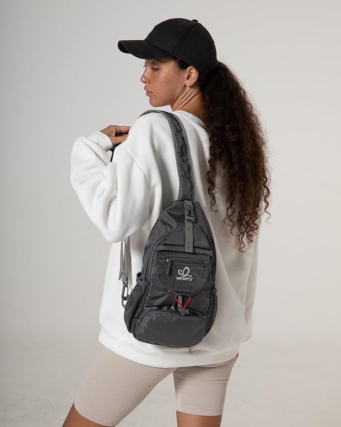 WATERFLY Packable Small Crossbody Sling Backpack Shoulder Chest Bag Daypack for Hiking Traveling Grey