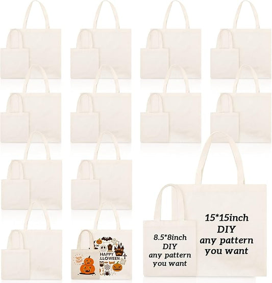 Amylove 24 Pcs Mini Tote Bag Sublimation Blank Canvas Tote Bags Reusable Grocery Luggage DIY Sack Goody for Party Even (15 x 15 Inch,8.5 x 8 Inch,Natural Color)