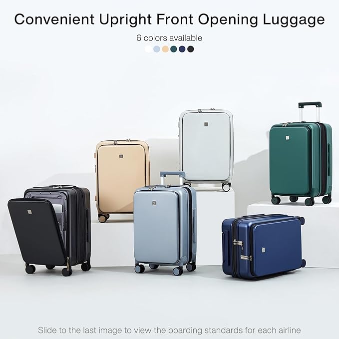 Hanke Grace Expandable Carry On Luggage with Wheels Airline Approved Hard Shell Suitcases with Front Pocket，Top Opening Luggage with TSA Lock for Short Business Travel, Jet Black.
