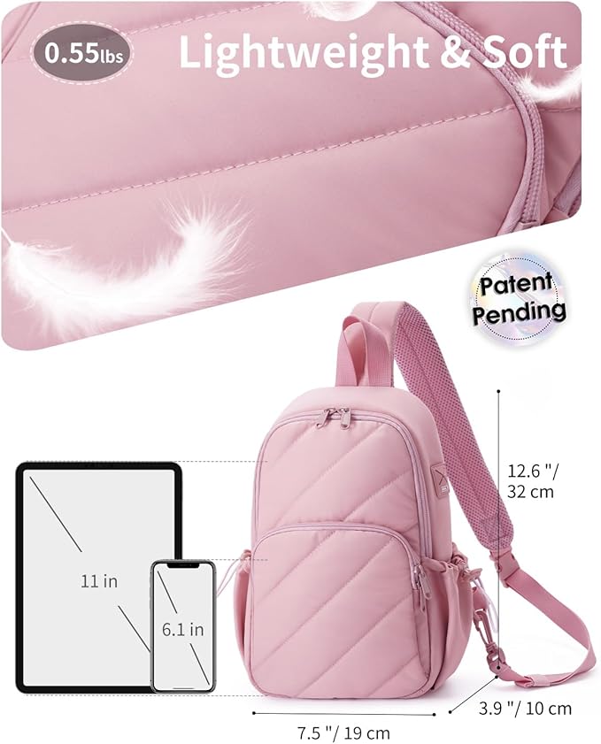 Wandering Nature Sling Bag for Women Lightweight Quilted Crossbody Bag Fits for 11" Tablet with Breathable Back Panel Anti Theft Pocket Padded Strap USB Charge Port, Ideal for Travel, Daily Use