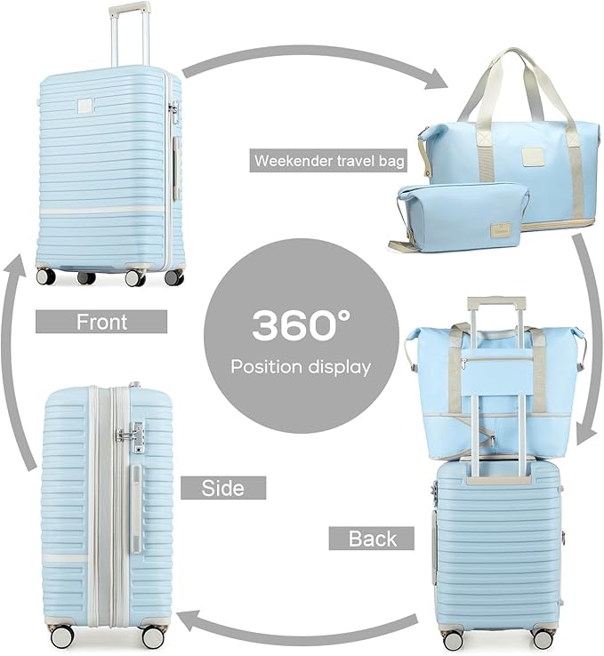 Joyway Carry On Luggage 20 Inch Expandable Suitcase with Spinner Wheel, 4 Piece Hard Shell Luggage Set with TSA Lock(Lightblue brown)