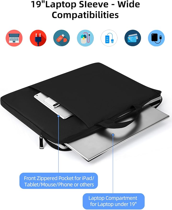 EVICIV Laptop Sleeve Case 19 inch, 360° Protective Handbags Portable Computer Cover Bag with Pocket Zipper for 17-19 inch Monitor Laptop HP Dell Lenovo Surface Notebook PC Books (Black)