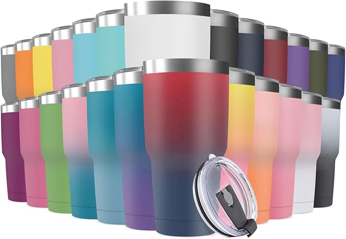 30oz Stainless Steel Travel Mug with Lid, 25 Pack Double Wall Vacuum Insulated Bulk Tumbler, Powder Coated Coffee Cup Suitable for Vehicle Cup Holders (Assorted Colors)