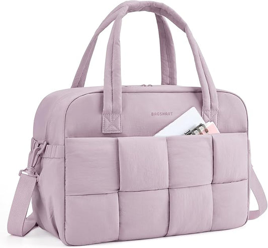 BAGSMART Gym Bag for Women, 24L Puffer Travel Duffle Bag for Travel with Laptop Compartment, Weekender Bags for Women, Carry On Duffel Bag Personal Item Bag, Mist Purple