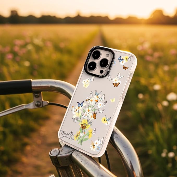 for iPhone 14 Case Butterfly & Flower Pattern with Vintage Charm, Military-Grade Drop Protection, Cute Soft Slim TPU Protective Cover with Camera Lens Protection for Women & Girls