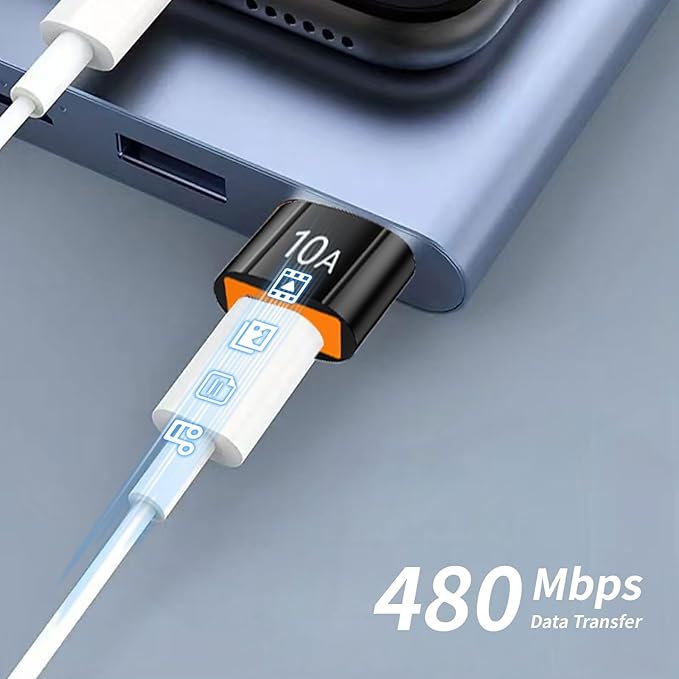 10Pack 200W USB C to USB Adapter, with Fast Charging & 480MB Data Transfer, USB C Converter for Apple Watch Ultra iWatch Series 8 7,iPhone 16 15 Plus Pro Max,Black