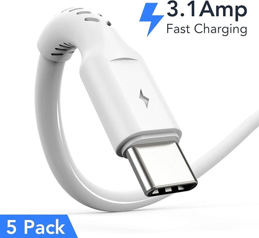 Umefly 1ft 5 Pack Durable USB A to USB Type C 3A Fast Charging Cord, Compatible with Samsung Galaxy S20/S10/S9/S8 Note 20/10/9/8, Moto Z/Z2, LG G5/G6/V20/V30/V40 and new USB-C devices