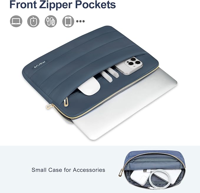 MOSISO 13.3 inch Laptop Case, 13-13.3 inch Puffy Laptop Sleeve Compatible with MacBook Air 13 13.6 M4 M3 M2 M1/Pro 13/Pro 14, HP Dell ASUS Lenovo,Polyester Horizontal Bag with Small Case, Haze Blue