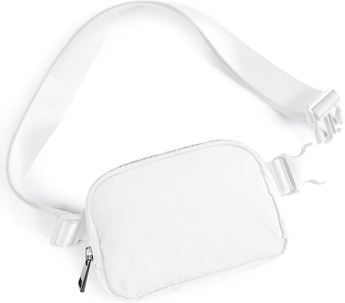 ODODOS Unisex Mini Belt Bag with Adjustable Strap Small Fanny Pack for Workout Running Traveling Hiking, White