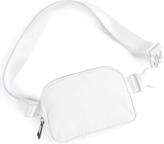ODODOS Unisex Mini Belt Bag with Adjustable Strap Small Fanny Pack for Workout Running Traveling Hiking, White
