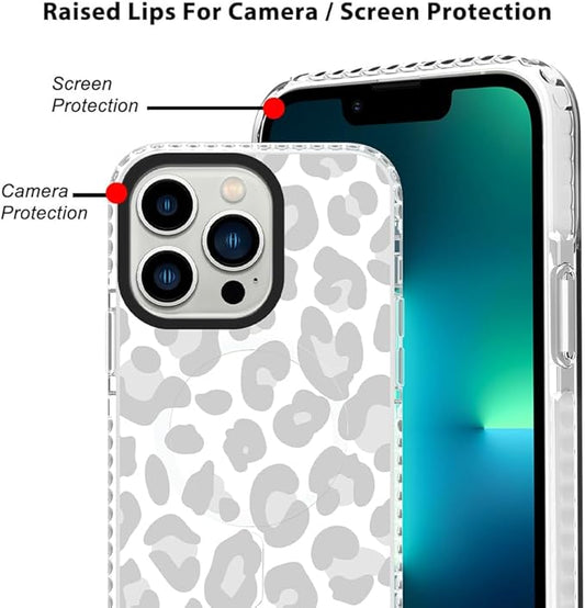 SAKUULO Magnetic for iPhone 13 Pro Case [Compatible with MagSafe] Light Grey Leopard Print Pattern Wireless Charge Slim Shockproof Case for iPhone 13 Pro Phone Case, Grey Leopard (6.1")