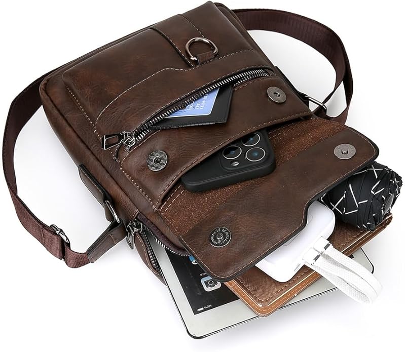 Shoulder Bag for Men Crossbody Bags Leather Sling Bag Messenger Bags with Multiple Pockets Business Outdoor