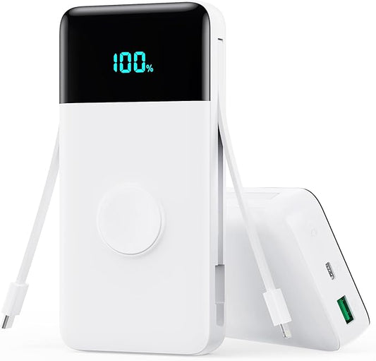 Portable Charger 40800mAh for iPhone with 2 Built-in Cable and iWatch Charger, 5-in-1 25W PD Fast Charging USB C Power Bank,QC4.0 LED Display Battery Pack for iPhone 16/15/14/13/12,Android,Apple Watch