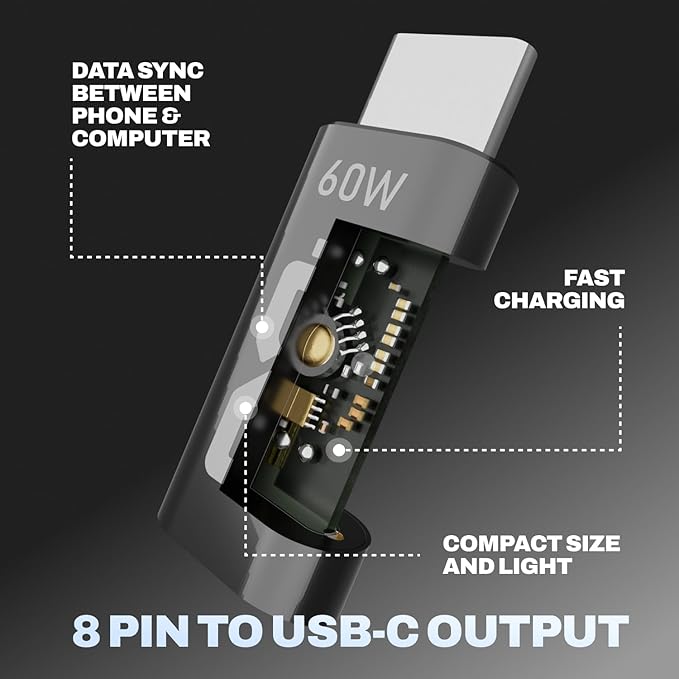 AISLE 3 ESSENTIALS 4-Pack Lightning to USB-C Adapter – Female to Male, 2x 10W & 2x 60W Fast Charging, Type-C Charger Connector for All iPhone 16,15 & Newer Models, iPad, AirPods – Not for Audio