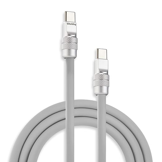 chubbycable Chubby 2.0 Fast Charging Cable Durable Soft Silicone USB C Cable 240W Extra Thick Charger Cord Compatible with iPhone 16/15 Series iPad, Gray, Type-C to Type-C, 3.3 FT