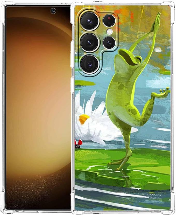 Case for Samsung Galaxy S23 Ultra with Dancing Frog Design,Cute Hippie Animal Pattern,Clear Soft TPU Bumper Phone Cover,6.8"(Frog,S23U)
