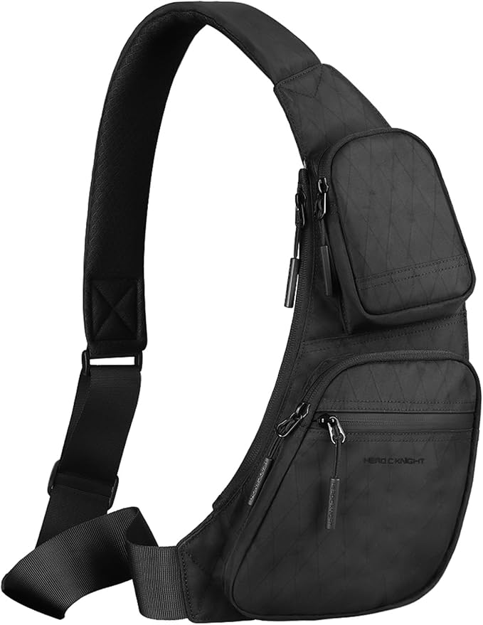 hk Sling Bag for Men with 3‑Layer Sailcloth‑Inspired Performance Fabric, Lightweight Waterproof Sling Bag for Men with Tablet Compartment, Crossbody Bag for men, Commuting, Black