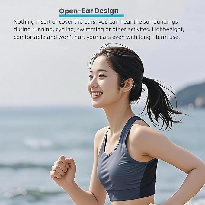 Bone Conduction Swimming Headphones Wireless Underwater Earphones IPX8 Waterproof Bluetooth headsets Built in 32GB MP3 Player Long Lasting Battery for Swimming Running Cycling and Workouts