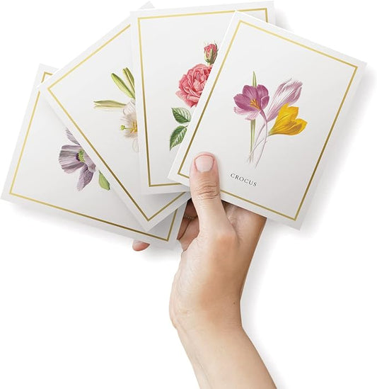 Twigs Paper - 12 Assorted Flowers Thank You Cards With Envelopes - 4 Different Design Floral Bulk Variety Greeting Card Set - Stationery Set for All Occasions - Made in USA (5.5 x 4.25, Set of 12)