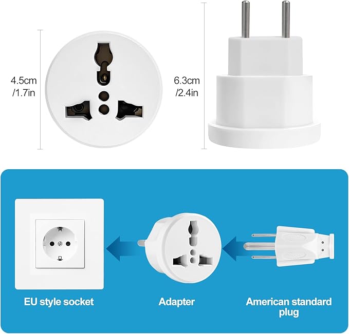 European Travel Plug Adapter, Type C International Power Adaptor to Italy Spain France Portugal Iceland Germany, Europe Vocation Essentials 3-Packs