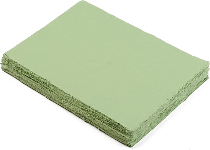 Wanderings Handmade Green Deckle Edge Blank Paper - 4x6 - Pack of 50 - Watercolour/Mixed Media Paper - Save The Date Invitations Greeting Cards Notes DIY Arts Crafts - Thick 150 GSM