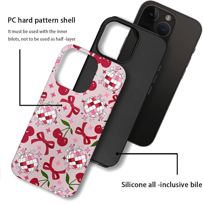 DAIZAG Case Compatible with for iPhone 16 Pro Max,Cute Pink Cherry Disco Ribbon Star Phone Case for iPhone 16 Pro Max for Girl Women Boy Men