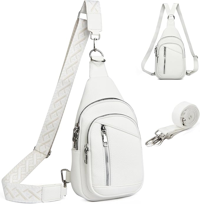 Sling Bag Crossbody Backpack - 2 in 1 Leather Cross Body Bag Fanny Pack with 2 Removable Straps