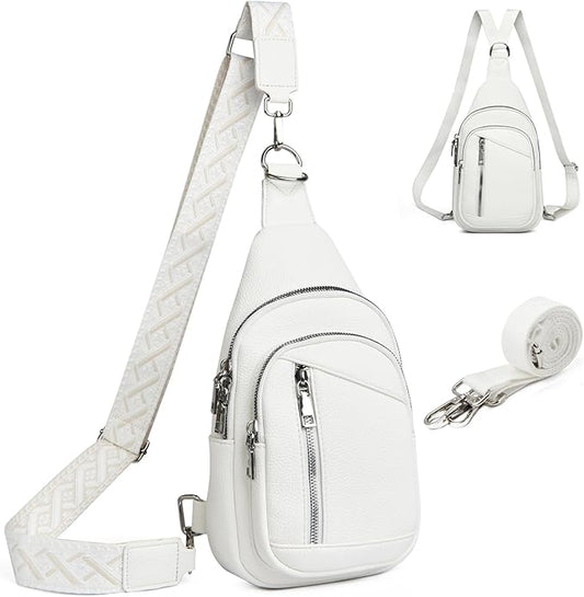 Sling Bag Crossbody Backpack - 2 in 1 Leather Cross Body Bag Fanny Pack with 2 Removable Straps