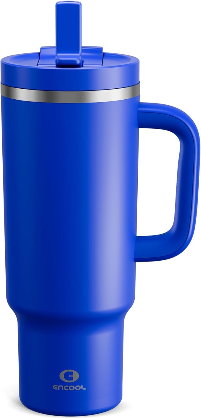 40 oz Tumbler with Handle and Straw: Stainless Steel Insulated Tumbler Keeps Cold for 24 Hours, Leakproof Travel Cup Fits in Cup Holder and BPA-Free, Royal Blue