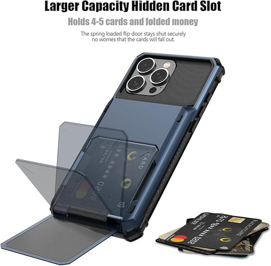 Nvollnoe Compatible with iPhone 16 Pro Max Case with Card Holder[Store 5 Cards] Heavy Duty Dual Layer Shockproof Wallet Case with Hidden Card Slot Large Storage Cover for Men&Women 6.9 inch(Blue)
