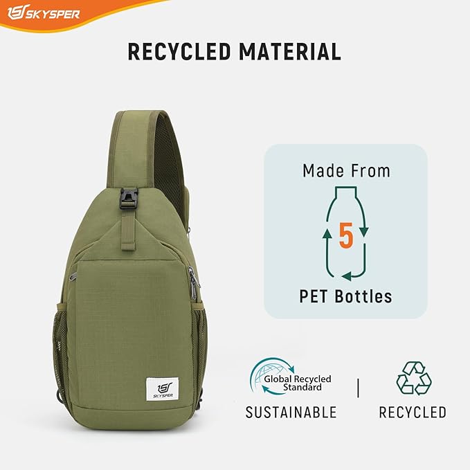 SKYSPER Sling Bag RFID Cross Body Bag Recycled Crossbody Backpack Travel Daypack