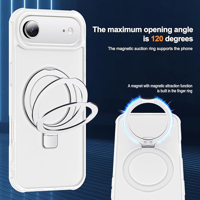 Compatible with iPhone 17 Air Case with Invisible Magnetic O-Ring Stand Military-Grade Phone Case for iPhone 17 Air 6.5" [Compatible with Mag-Safe][Great Grip Feeling],Translucent